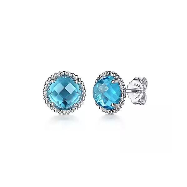 Gabriel & Co. Sterling Silver Blue Topaz Bujukan Bead Stud Earrings Saxons Fine Jewelers Bend, OR