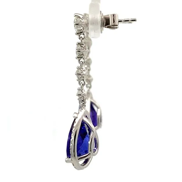 14 Karat White Gold Pear Cut Tanzanite Diamond Halo Drop Earrings Image 2 Saxons Fine Jewelers Bend, OR