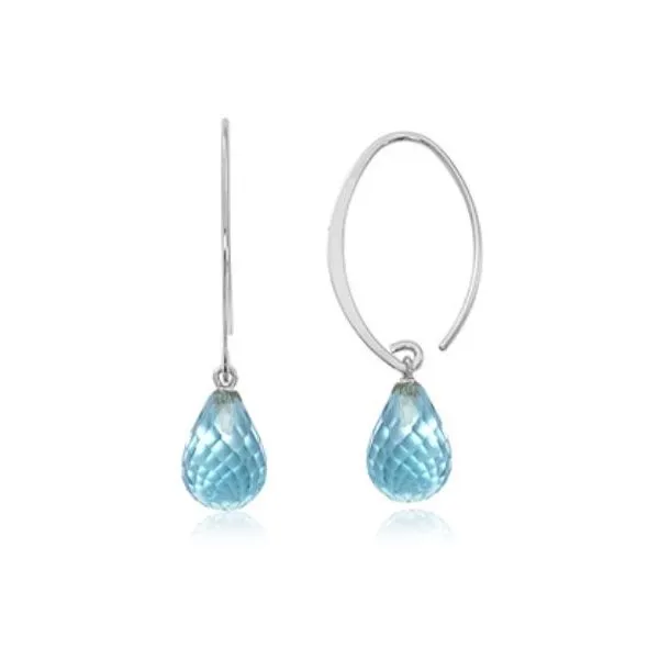 14 Karat White Gold Blue Topaz Briolette Small Simple Sweep Drop Earrings Saxons Fine Jewelers Bend, OR