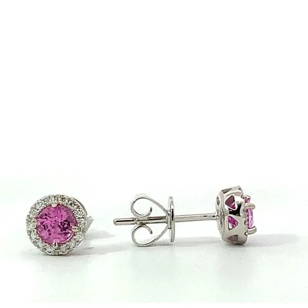 14 Karat White Gold Pink Sapphire Diamond Halo Studs Image 2 Saxons Fine Jewelers Bend, OR