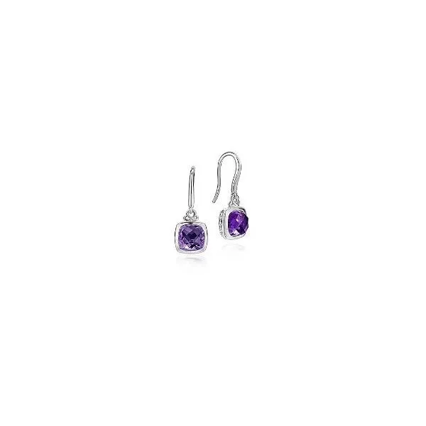 Gabriel & Co. Sterling Silver Cushion Bezel Amethyst Drop Earrings Saxons Fine Jewelers Bend, OR