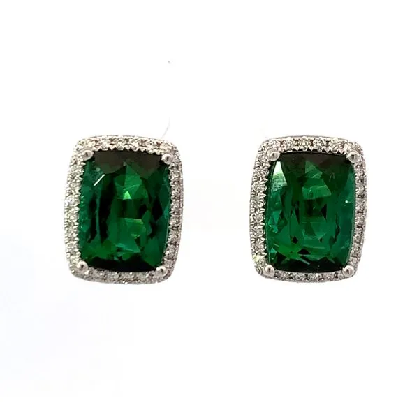 14 Karat White Gold Green Tourmaline Diamond Halo Studs Saxons Fine Jewelers Bend, OR