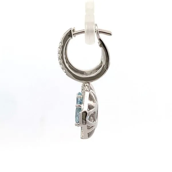 14 Karat White Gold Oval Aquamarine Diamond Vintage Drop Earrings Image 2 Saxons Fine Jewelers Bend, OR