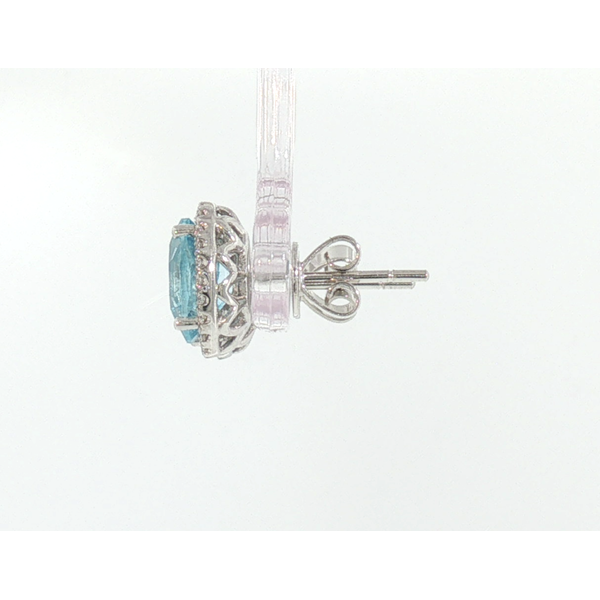 14K White Gold Oval Blue Topaz Diamond Halo Stud Earrings Image 2 Saxons Fine Jewelers Bend, OR