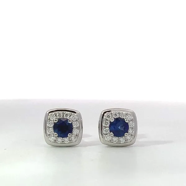 Sapphie Studs with Square Diamond Halo Saxons Fine Jewelers Bend, OR
