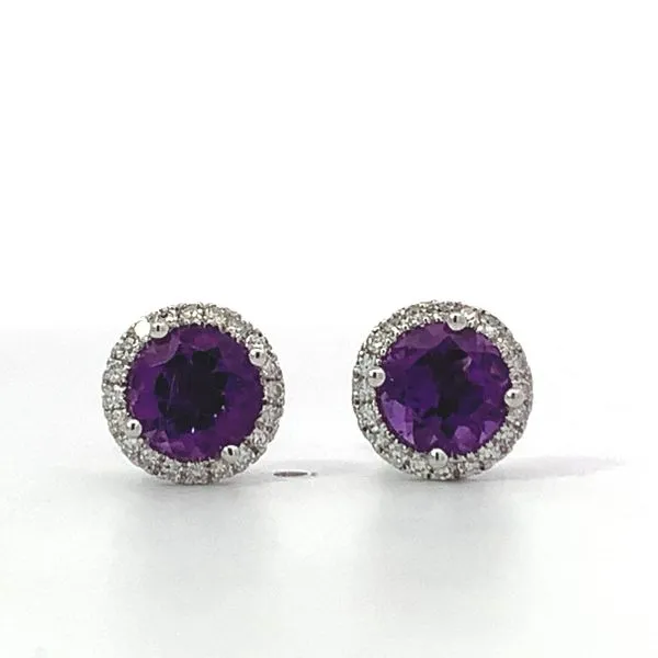14 Karat White Gold Amethyst Diamond Halo Studs Saxons Fine Jewelers Bend, OR