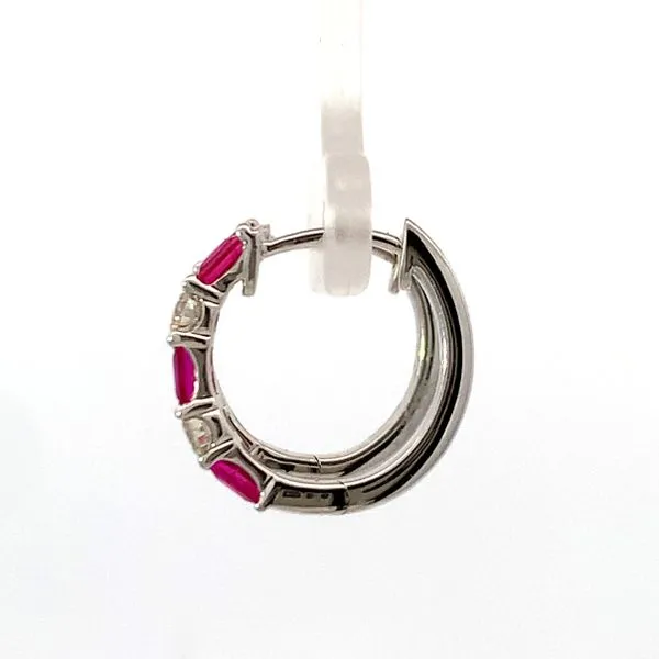 14 Karat White Gold Baguette Ruby Round Diamond Huggies Image 2 Saxons Fine Jewelers Bend, OR