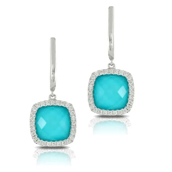 Doves. 18 Karat White Gold Turquoise Clear Quartz Diamond Halo Earrings Saxons Fine Jewelers Bend, OR