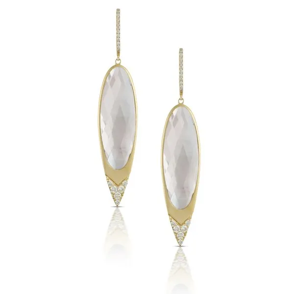 18K Yellow Gold White Topaz Over WMP Diamond Drop Earrings Saxons Fine Jewelers Bend, OR