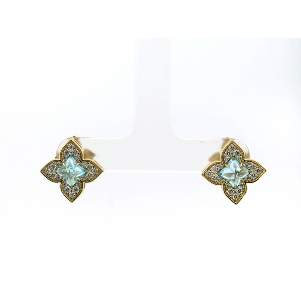 18K Yellow Gold Diamond Blue Topaz Venetian Princess Earrings Saxons Fine Jewelers Bend, OR