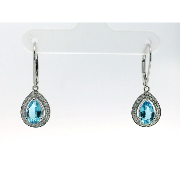 Pear Cut Blue Topaz Diamond Drop Earrings Saxons Fine Jewelers Bend, OR