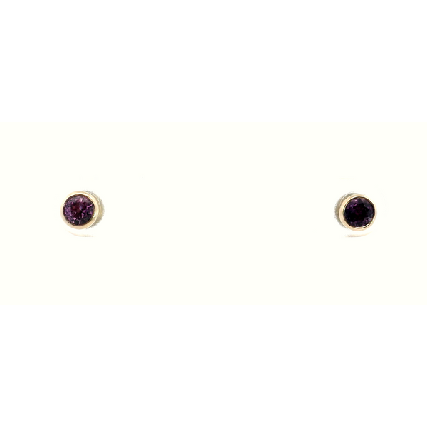 Round Pink Sapphire Stud Earrings in 14 Karat Yellow Gold Saxons Fine Jewelers Bend, OR