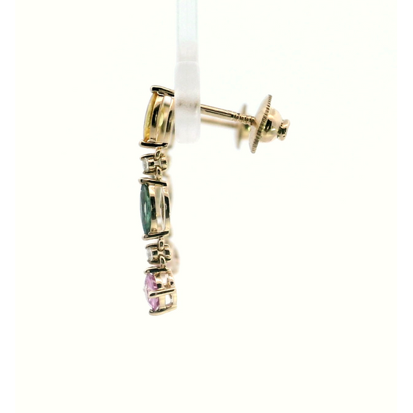 Multi-Color Sapphire Dangle Earrings in 14 Karat Yellow Gold Image 2 Saxons Fine Jewelers Bend, OR