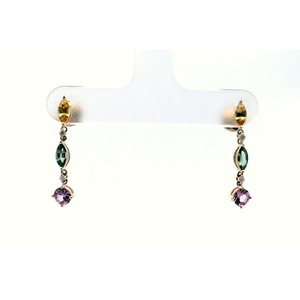 Multi-Color Sapphire Dangle Earrings in 14 Karat Yellow Gold Saxons Fine Jewelers Bend, OR
