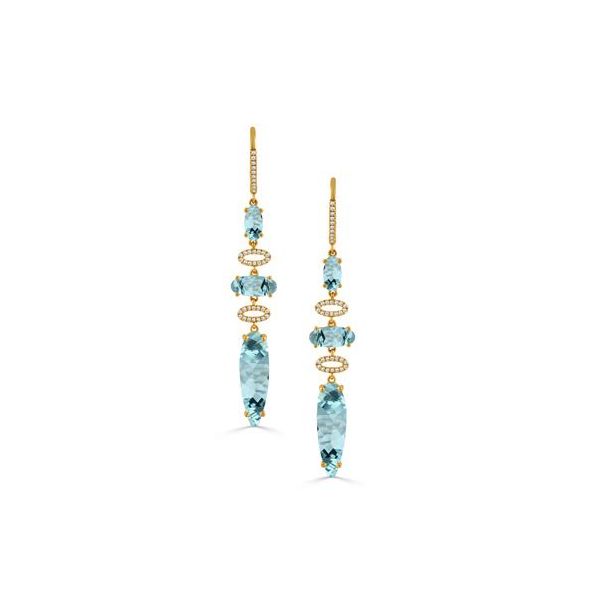 Doves. 14 Karat Yellow Gold Sky Blue Topaz Diamond Drop Earrings Saxons Fine Jewelers Bend, OR