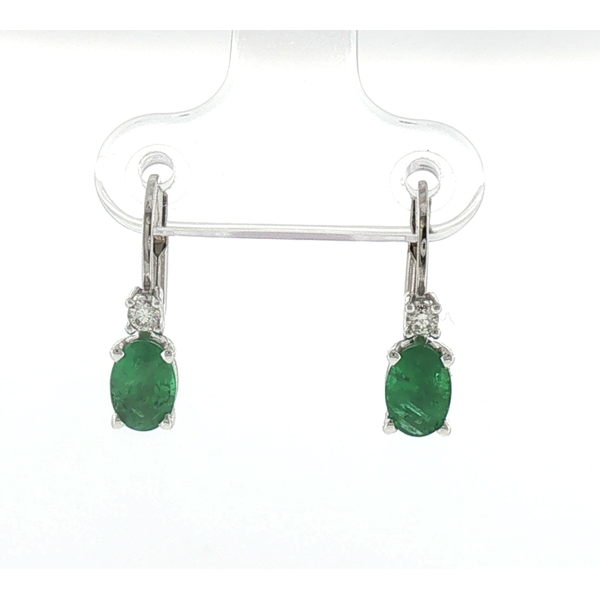 14K White Gold Oval Emerald & Diamond Drop Leverback Earrings, .75ctw Em .07ctw D Saxons Fine Jewelers Bend, OR