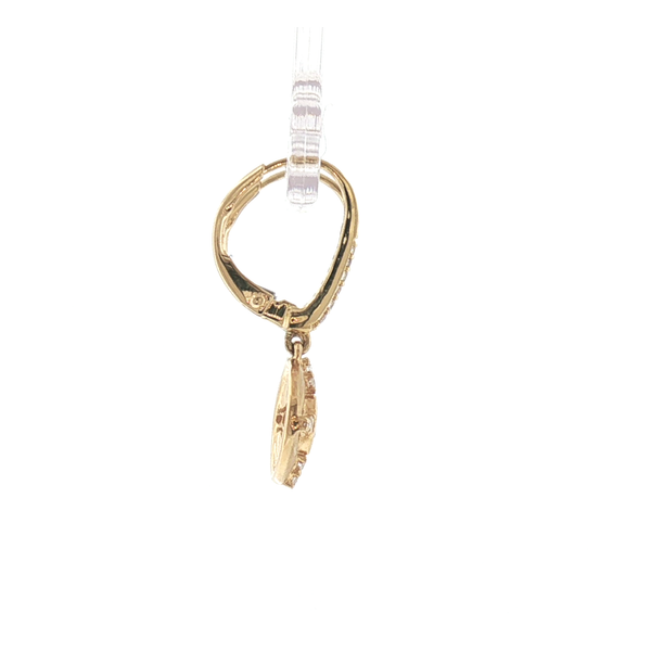 14K Yellow Gold Round Emerald & Diamond Disc Leverback Dangle Earrings, .26ct Em .23ct D Image 2 Saxons Fine Jewelers Bend, OR