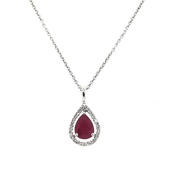 Saxons Pear Shaped Ruby Diamond Pendant Necklace Saxons Fine Jewelers Bend, OR