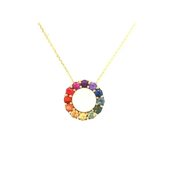 Yellow Gold Rainbow Sapphire Pendant Necklace Image 2 Saxons Fine Jewelers Bend, OR