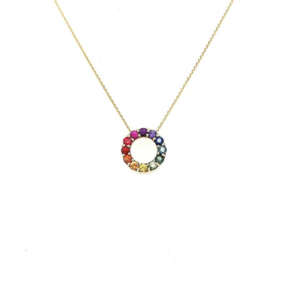 Yellow Gold Rainbow Sapphire Pendant Necklace Saxons Fine Jewelers Bend, OR