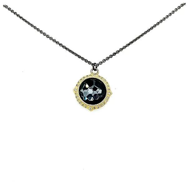 Armenta 18 Karat Yellow Gold Sterling Silver Hematite White Quartz Doublet Diamond Necklace Saxons Fine Jewelers Bend, OR