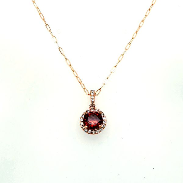 14 Karat Rose Gold Brown Zircon Diamond Halo Pendant Saxons Fine Jewelers Bend, OR