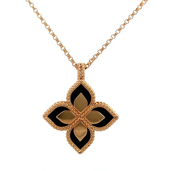 Roberto Coin 18 Karat Rose Gold/ White Gold/ Black Jade Diamond Princess Flower Necklace Image 2 Saxons Fine Jewelers Bend, OR