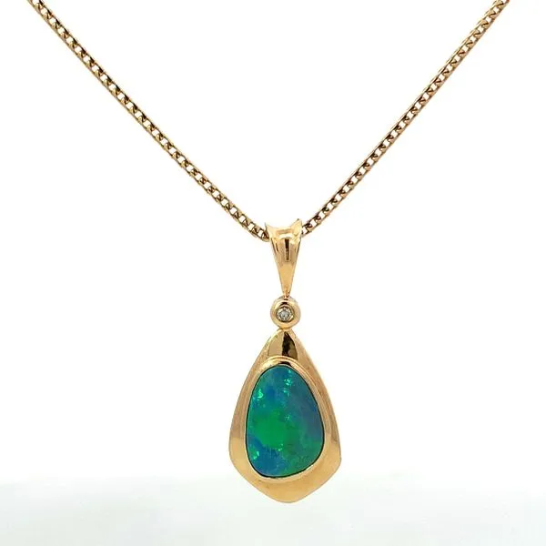 14 Karat Yellow Gold Boulder Opal Diamond Bezel Pendant Saxons Fine Jewelers Bend, OR