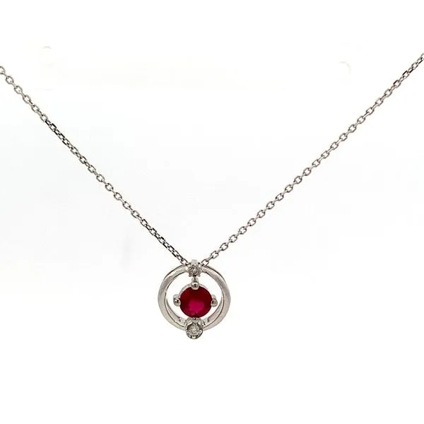 18 Karat White Gold Ruby Diamond Circle Pendant Saxons Fine Jewelers Bend, OR