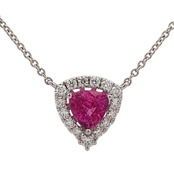18 Karat White Gold Pink Sapphire Trillion Diamond Necklace Saxons Fine Jewelers Bend, OR