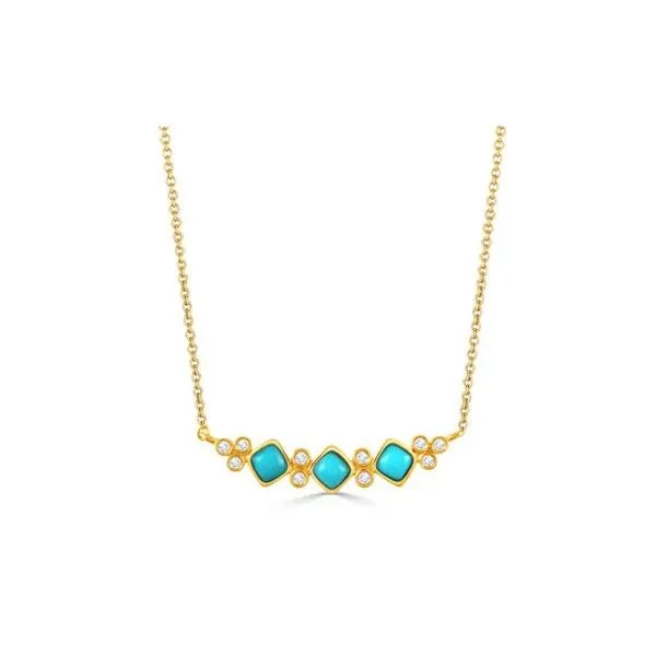 Doves. 18 Karat Yellow Gold Diamond Turquoise Curved Bar Necklace Saxons Fine Jewelers Bend, OR