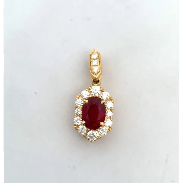 18 Karat Yellow Gold Oval Ruby Diamond Halo Saxons Fine Jewelers Bend, OR