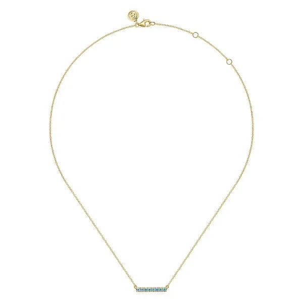 Gabriel & Co. 14 Karat Yellow Gold Blue Topaz Bar Necklace Image 2 Saxons Fine Jewelers Bend, OR