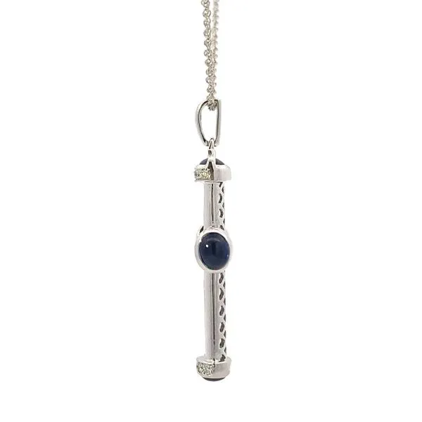 14K White Gold Blue Sapphire Cab Diamond Bag/ Round Cross...