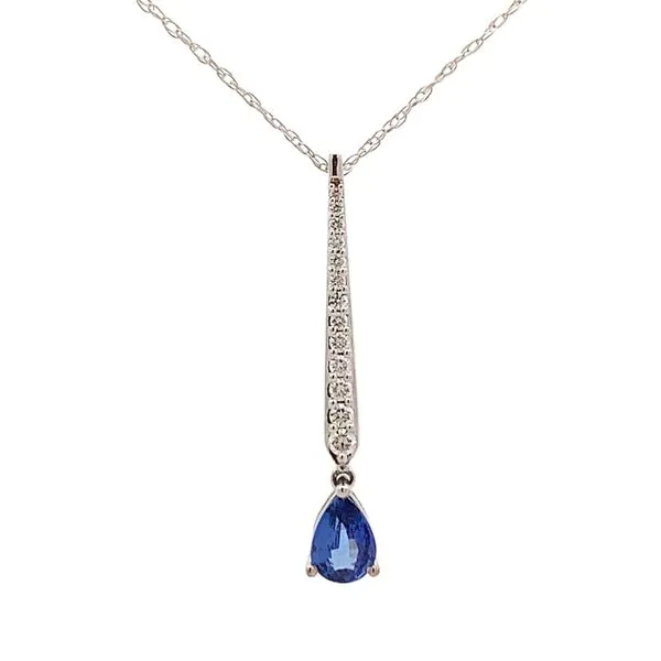 14K White Gold Pear Sapphire Diamond Graduated Pendant Saxons Fine Jewelers Bend, OR