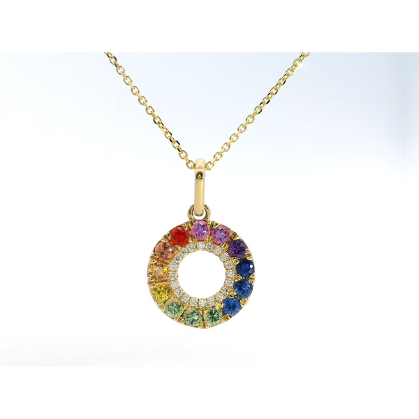 14K YG Rainbow Sapphire Circle Diamond Pendant Saxons Fine Jewelers Bend, OR