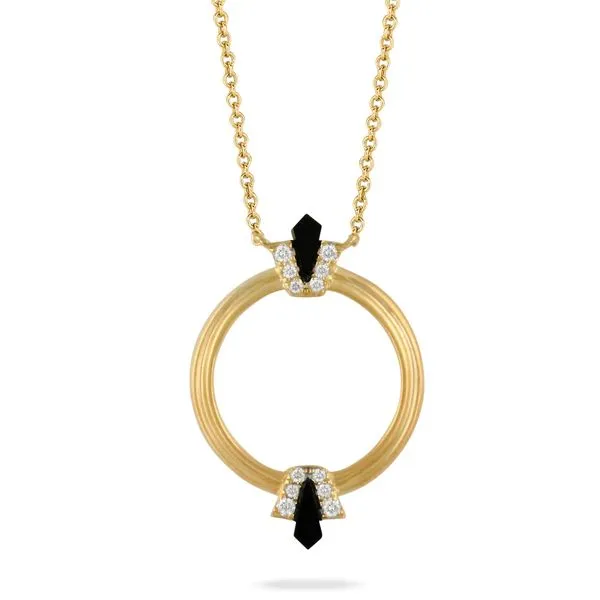 Doves. 18 Karat Yellow Gold Black Onyx Satin Matte Circle Pendant Saxons Fine Jewelers Bend, OR