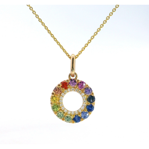 Rainbow Sapphire Circle Diamond Pendant Saxons Fine Jewelers Bend, OR