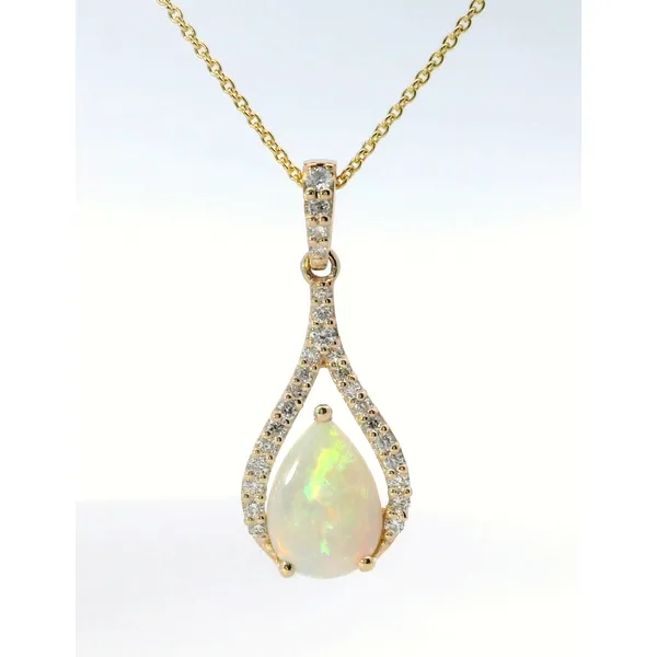 14K Yellow Gold Diamond Swirl Pear Opal Pendant Saxons Fine Jewelers Bend, OR