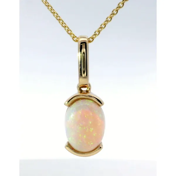 14K Yellow Gold Oval Opal Half Bezel Pendant Saxons Fine Jewelers Bend, OR