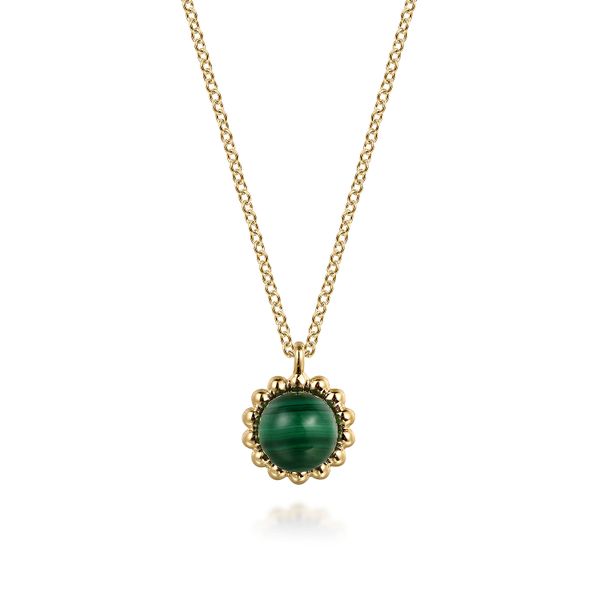 Gabriel & Co. 14 Karat Yellow Gold Bujukan Malachite Pendant Necklace Saxons Fine Jewelers Bend, OR