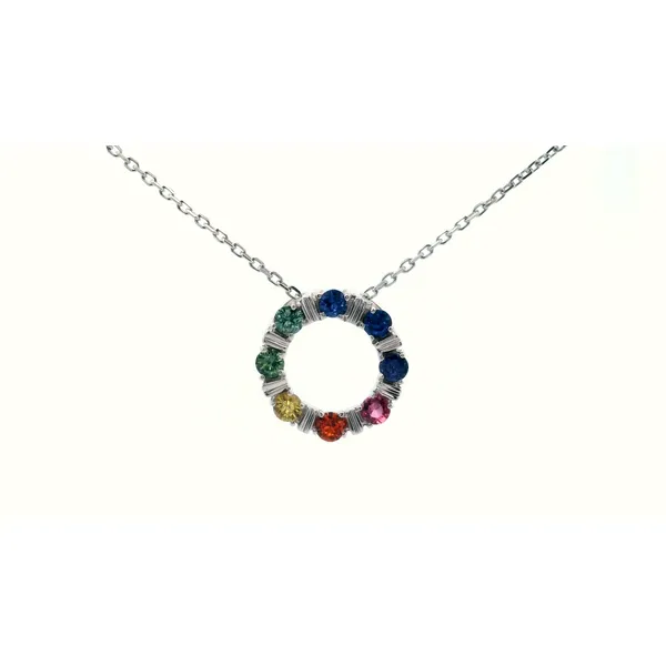18K White Gold Rainbow Sapphire Circle Pendant Saxons Fine Jewelers Bend, OR