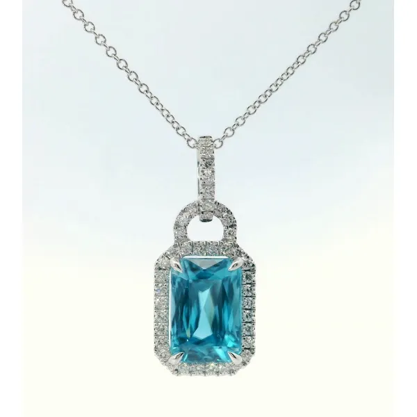 18K White Gold Blue Zircon Diamond Pendant Necklace similar item image