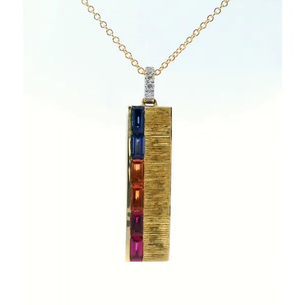 18K Yellow Gold Diamond Baguette Sapphire Vertical Bar Pendant similar item image