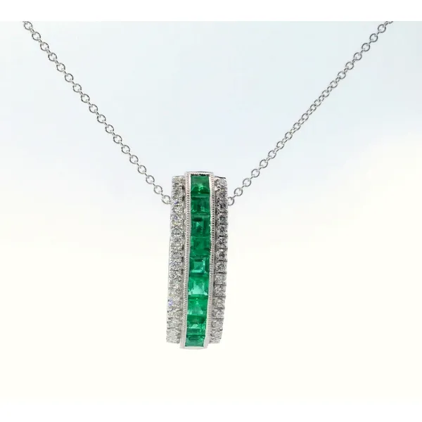 18K White Gold Diamond Emerald Vertical Pendant Saxons Fine Jewelers Bend, OR