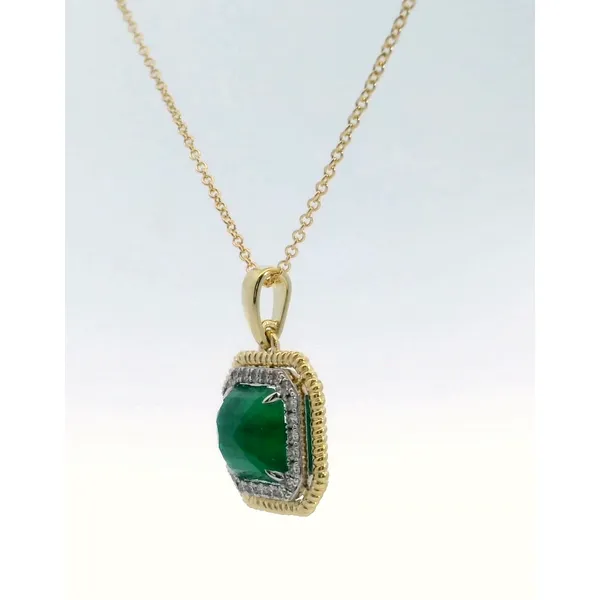 18 Karat Yellow and White Gold Square Emerald Diamond Halo Pendant Necklace Image 2 Saxons Fine Jewelers Bend, OR