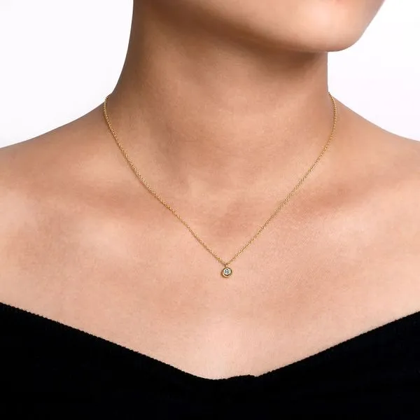 Gabriel & Co. 14 Karat Yellow Gold White Sapphire Bezel Set Pendant Image 3 Saxons Fine Jewelers Bend, OR