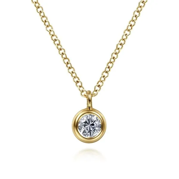 Gabriel & Co. 14 Karat Yellow Gold White Sapphire Bezel Set Pendant Saxons Fine Jewelers Bend, OR