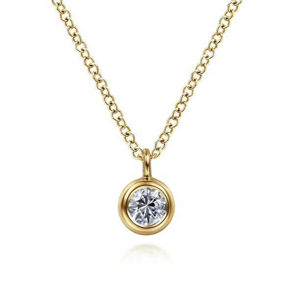 Gabriel & Co. 14 Karat Yellow Gold White Sapphire Bezel Set Pendant Saxons Fine Jewelers Bend, OR