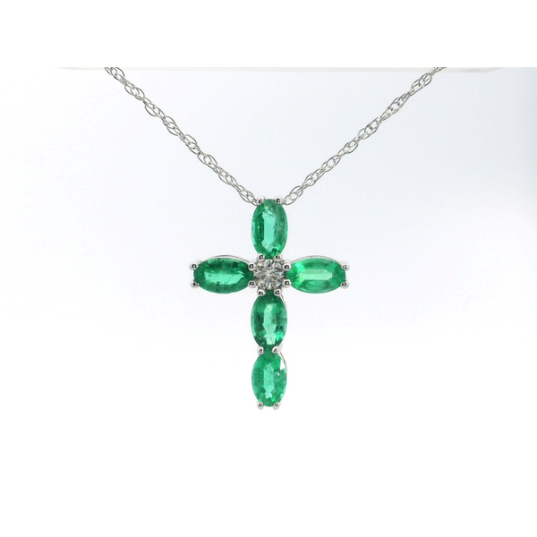 14K White Gold Emerald Diamond Cross Pendant Saxons Fine Jewelers Bend, OR